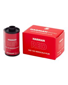 Carton and cassette of HARMAN RED 125 35mm redscale film